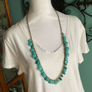 EUC Vintage Turquoise Painted Wood Beaded Necklace on Bronze Look Metal Chain